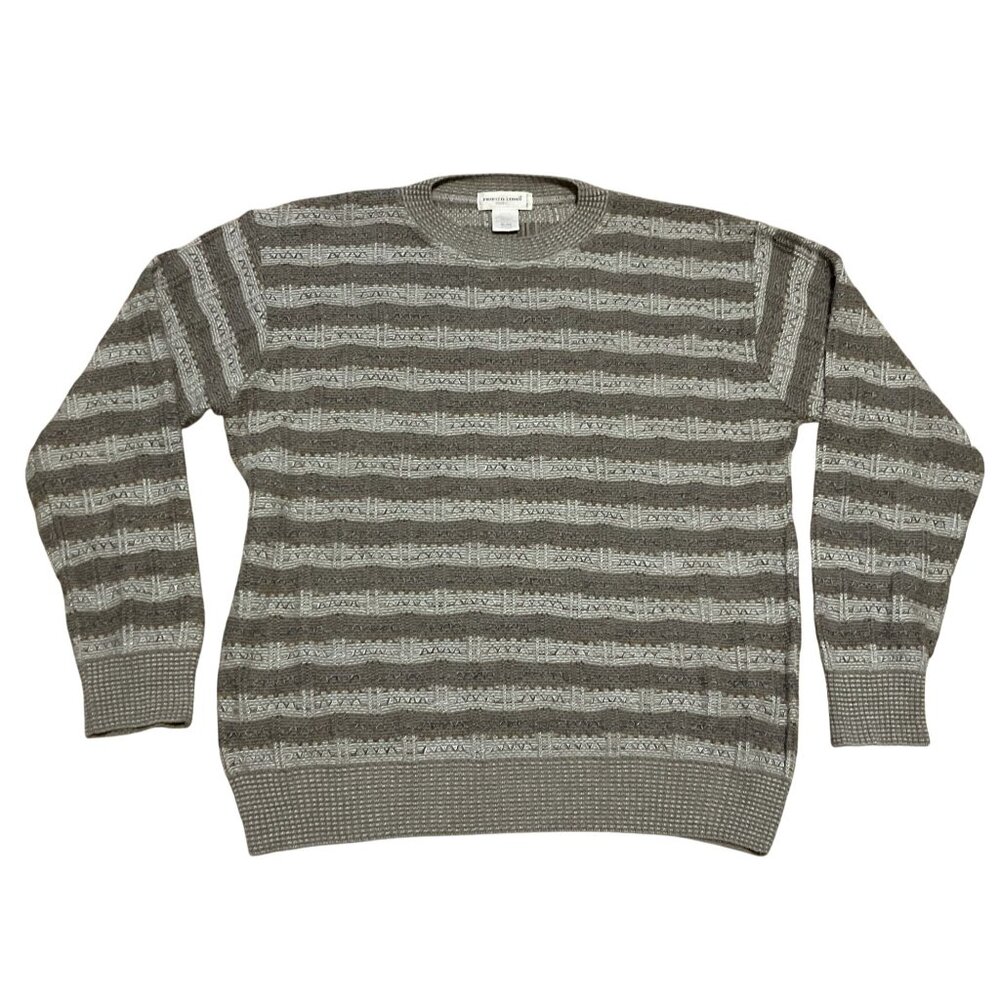 Pronto Uomo Sweater Merino Wool Blend SZ XL Crewneck Brown & Gray Made In Italy